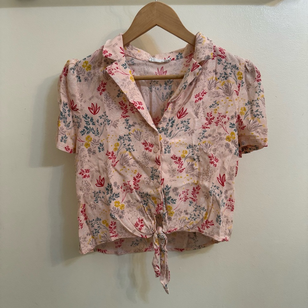Lush Cropped Floral Tie-Front Babydoll